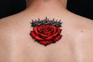 Red rose, no stem, leaves , American traditional style
Put something on top like a crown shaped thorns tattoo idea