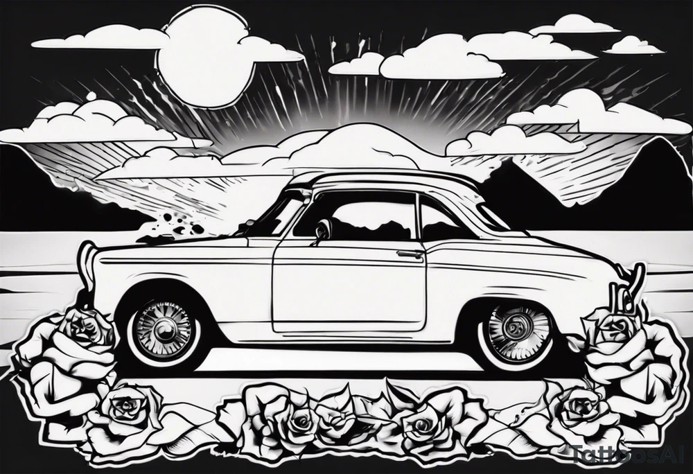 Car infront of sunset tattoo idea