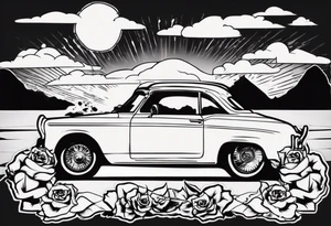 Car infront of sunset tattoo idea