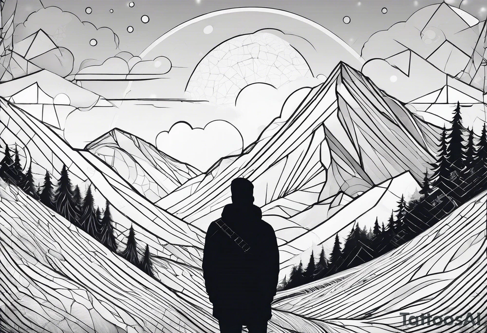 Wald silhouette mit Geometric Muster im Hintergrund tattoo idea