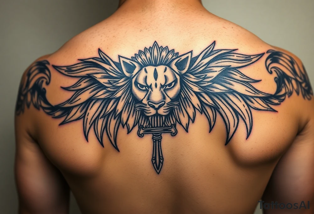 Black ankh lion tattoo idea