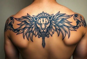 Black ankh lion tattoo idea