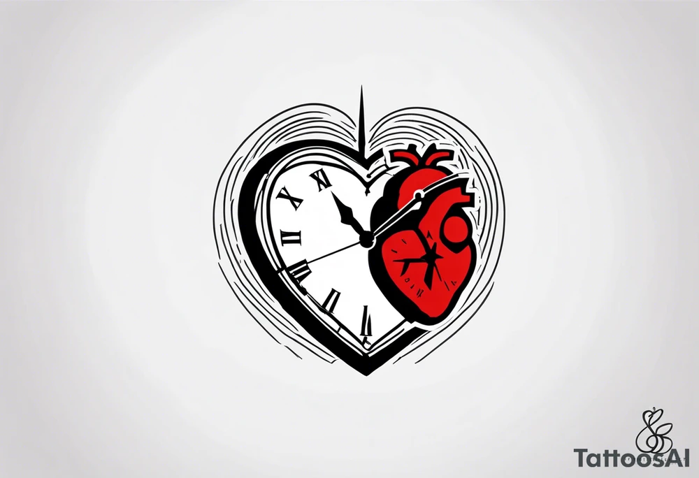 anatomical heart with clock in middle.
Clock hands on 8 and 5.
Never Say Never written on tattoo tattoo idea