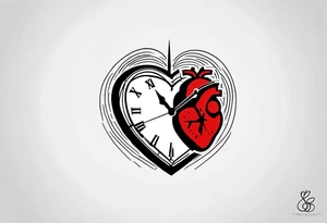 anatomical heart with clock in middle.
Clock hands on 8 and 5.
Never Say Never written on tattoo tattoo idea