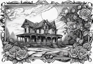 abandoned old house, broken sword, roses tattoo idea