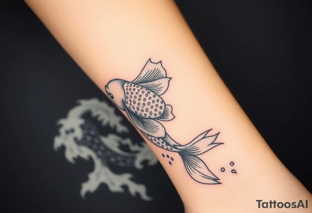 traditional koi fish swimming upstream through turbulent waves tattoo idea