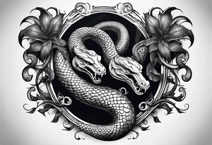 sleeve tattoo with a hydra snake, gun, weed symbol tattoo idea