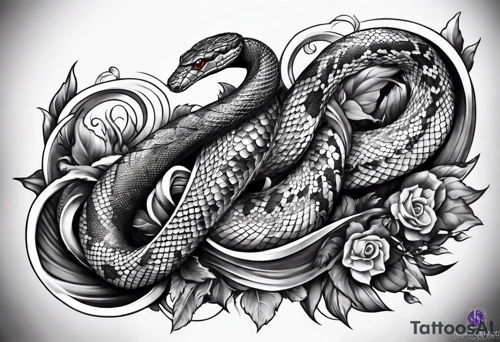 half sleeve tattoo with a snake wrapped around a sword and a heart tattoo idea