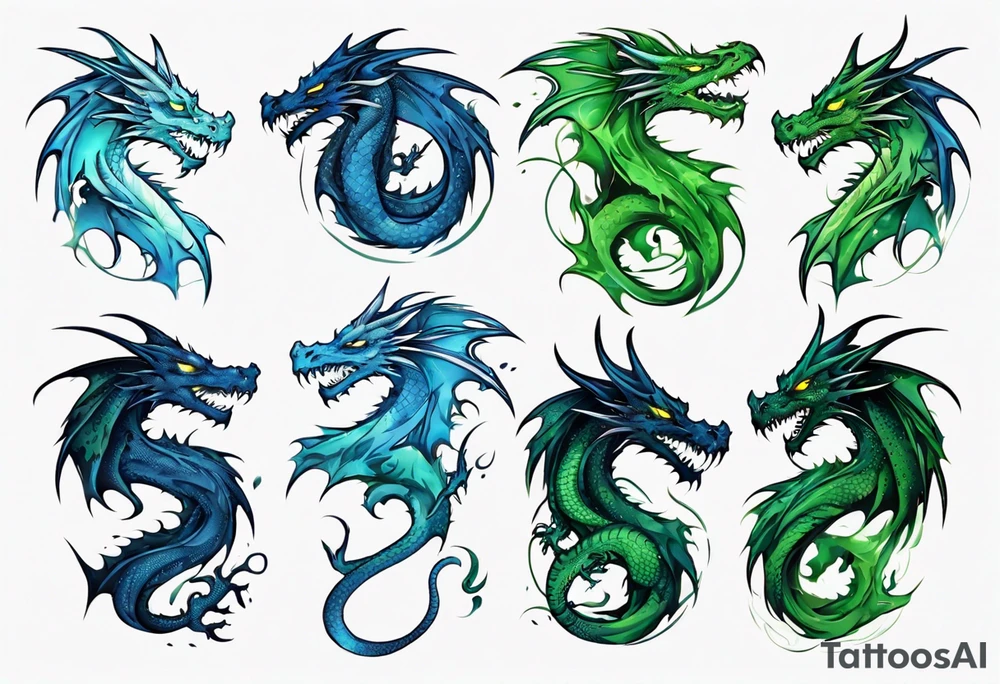 2 dragons one green and other blue tattoo idea