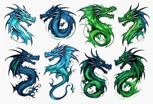 2 dragons one green and other blue tattoo idea