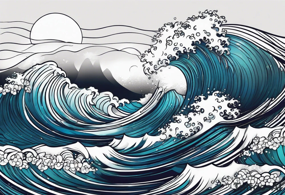 waves in ocean simple with boarder tattoo idea