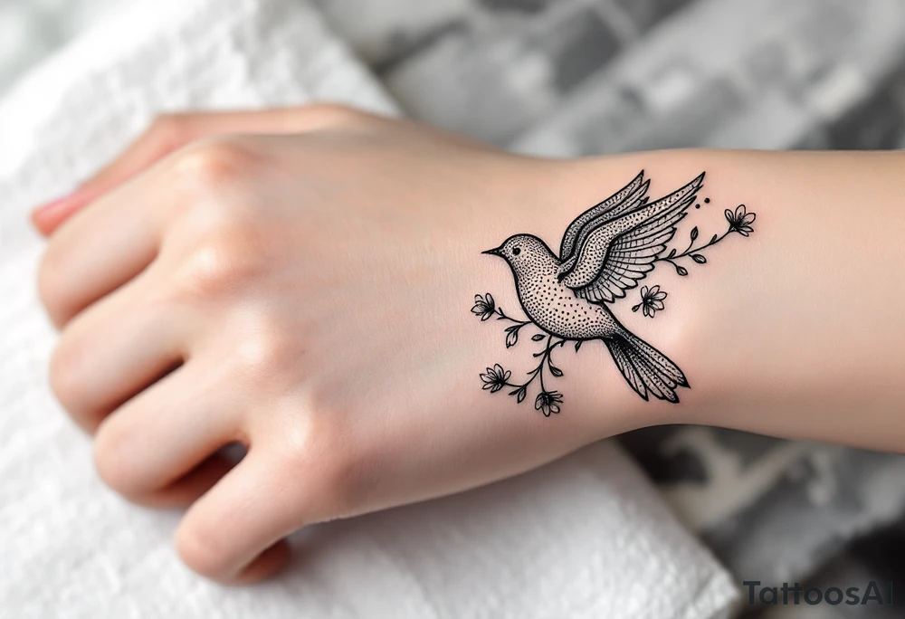 Bird with flowers tattoo idea