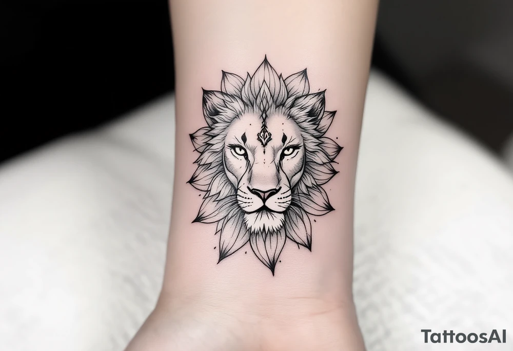 Lioness and lotus flower tattoo idea