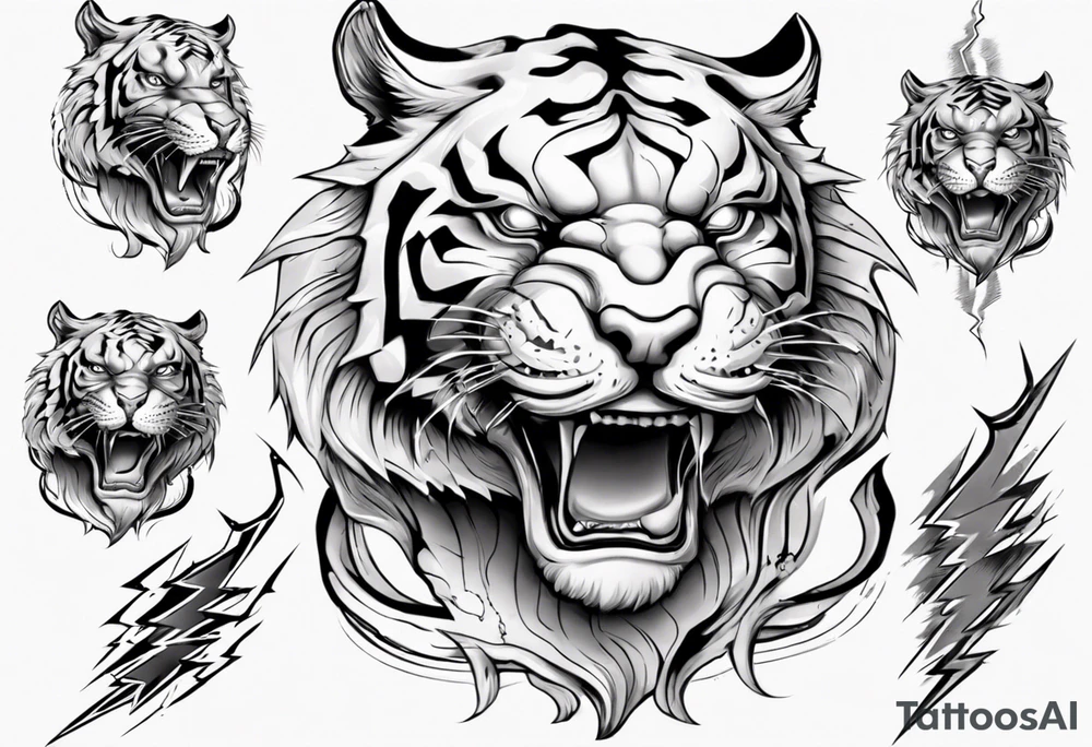 ancient Tiger with lightning for a forearm sleeve tattoo idea