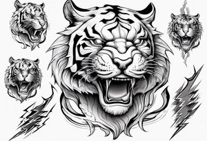 ancient Tiger with lightning for a forearm sleeve tattoo idea