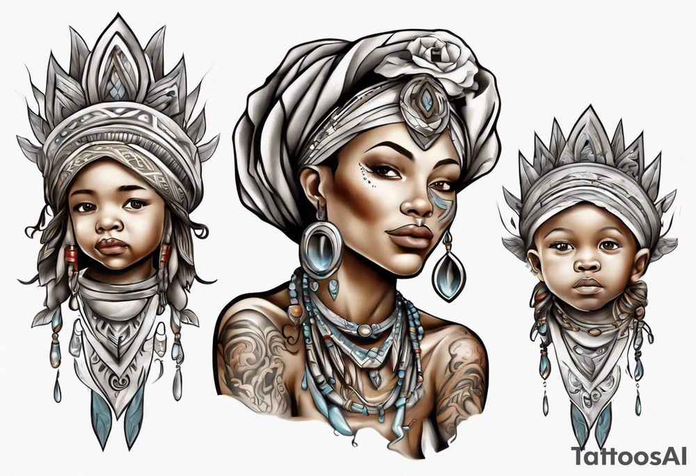 ethnic 
water-bearing woman and two little boys, tattoo idea