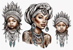 ethnic 
water-bearing woman and two little boys, tattoo idea