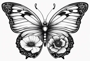 Butterfly with poppies INSIDE the top part of the wings. Bottom part should be left exactly like a butterfly tattoo idea