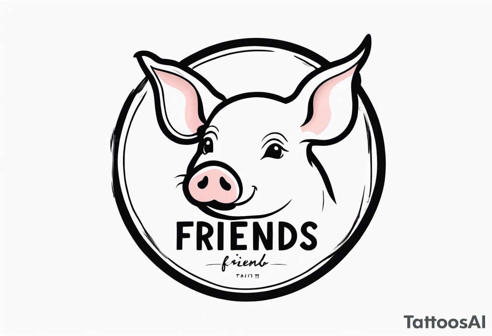 minimalist tattoo of a cute pig or piglet that contains text: "friends. not food" tattoo idea