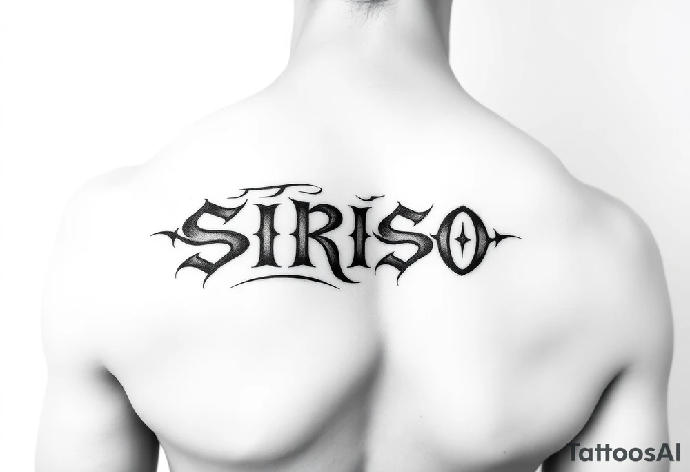 Tribal font saying “SIRISO” on bicep tattoo idea