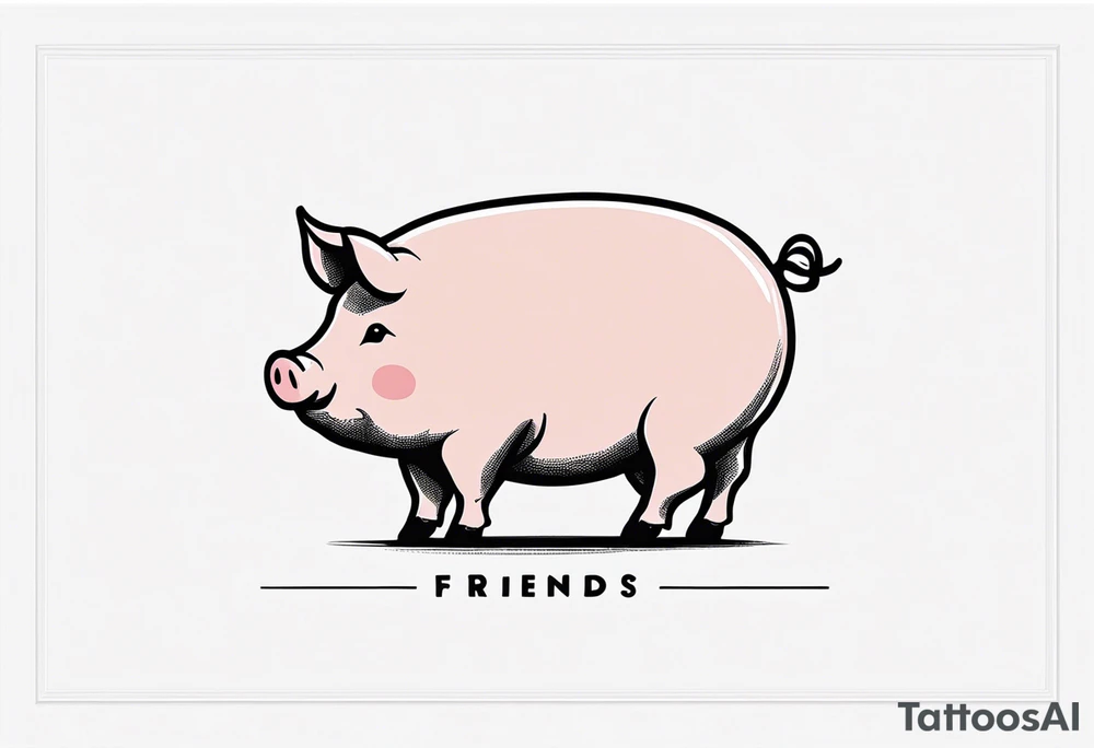 simple drawing of piglet or pig with text: "Friends. Not Food" included.
draw with very thin lines and no shading tattoo idea