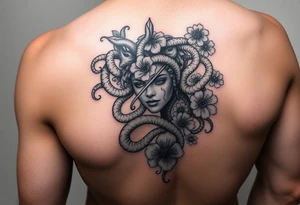 Medusa with snakes and flowers tattoo idea