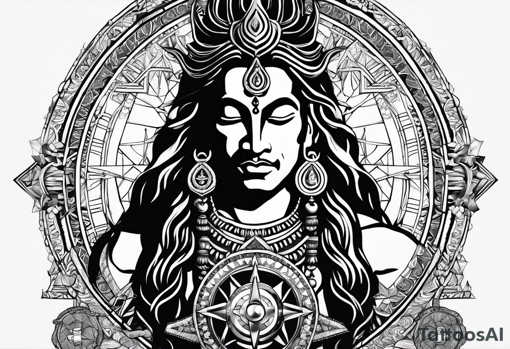 Lord Shiva and hangman with a compass on background tattoo idea