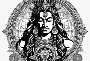 Lord Shiva and hangman with a compass on background tattoo idea