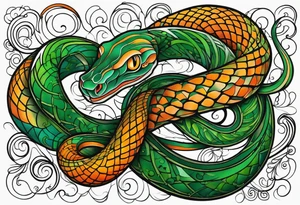 Long Snake  green orange tattoo idea