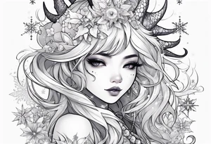 Constellation, kawaii dragon girl , snowflake tattoo idea