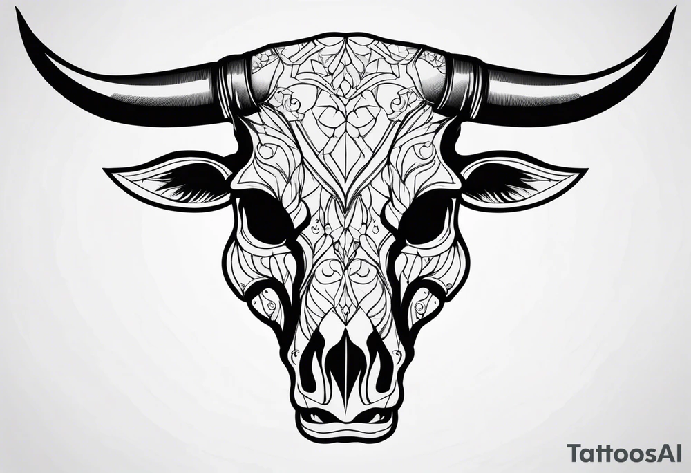 skull of a bull with a line frame tattoo idea