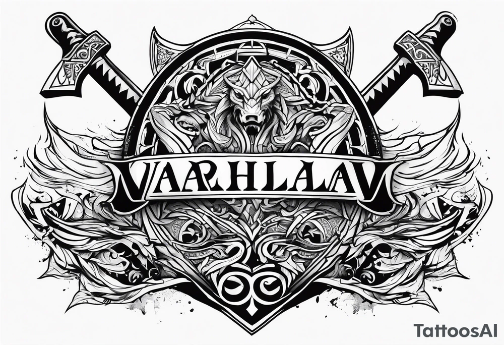 Valhalla sword dragon head axe viking church tattoo idea