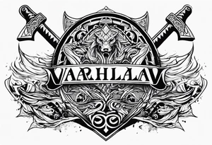 Valhalla sword dragon head axe viking church tattoo idea