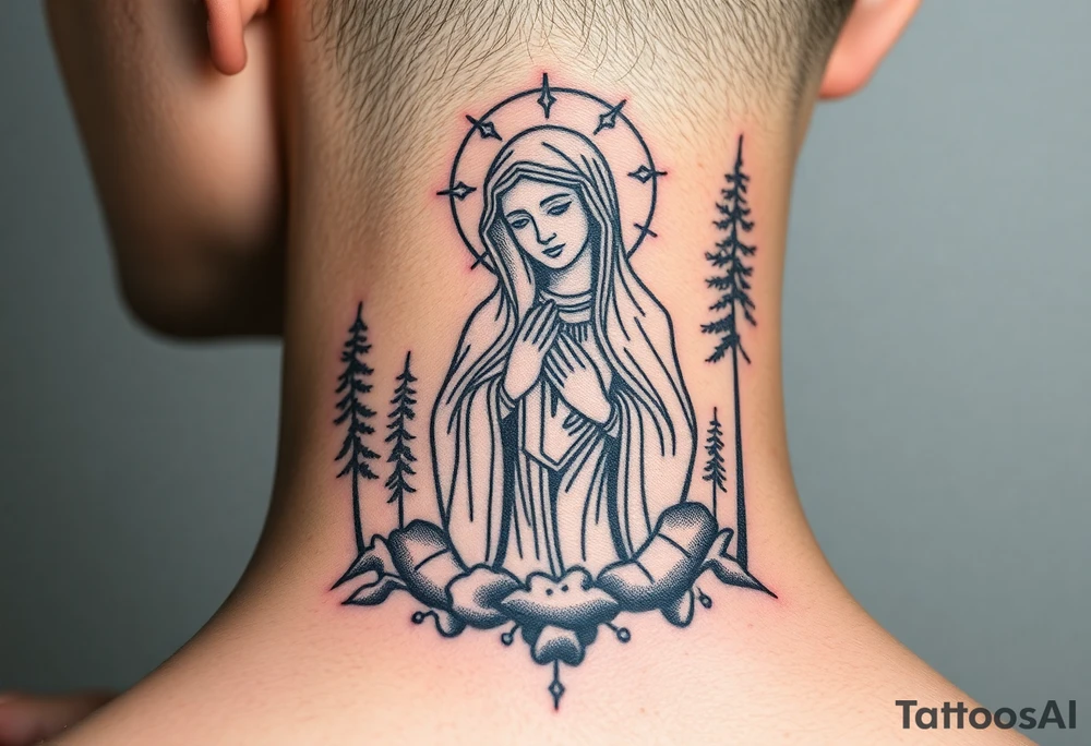virgin mary in a russian wilderness setting tattoo idea