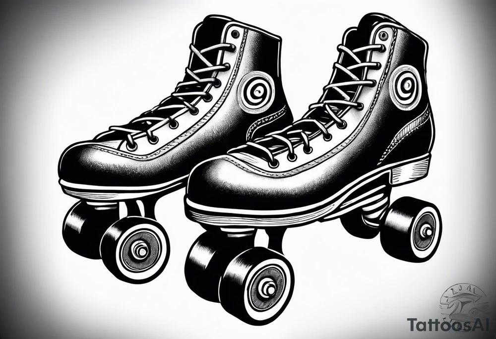 Pair of old school rollerskates speaker tattoo idea