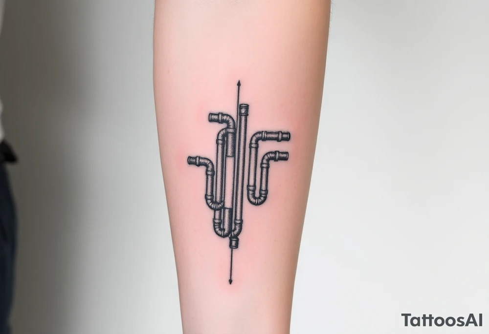 wide vertical System of thin pipes that transitions and transforms outwards of sides and end into thick, widespread 
veins of forearm tattoo idea