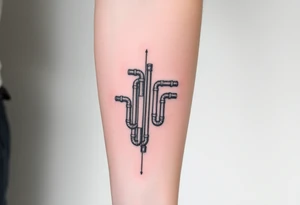 wide vertical System of thin pipes that transitions and transforms outwards of sides and end into thick, widespread 
veins of forearm tattoo idea