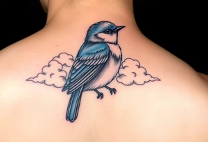Kentucky bluebird with realistic clouds tattoo idea