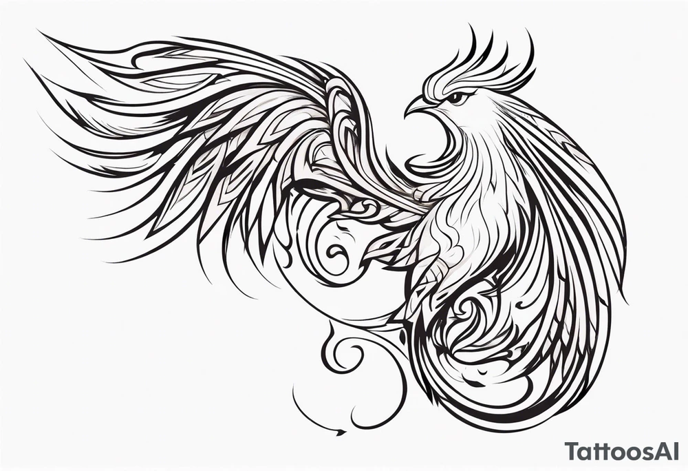 tribal pheonix with long tail curling tattoo idea