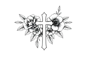 Black and white floral tattoo hip tattoo with a cross tattoo idea