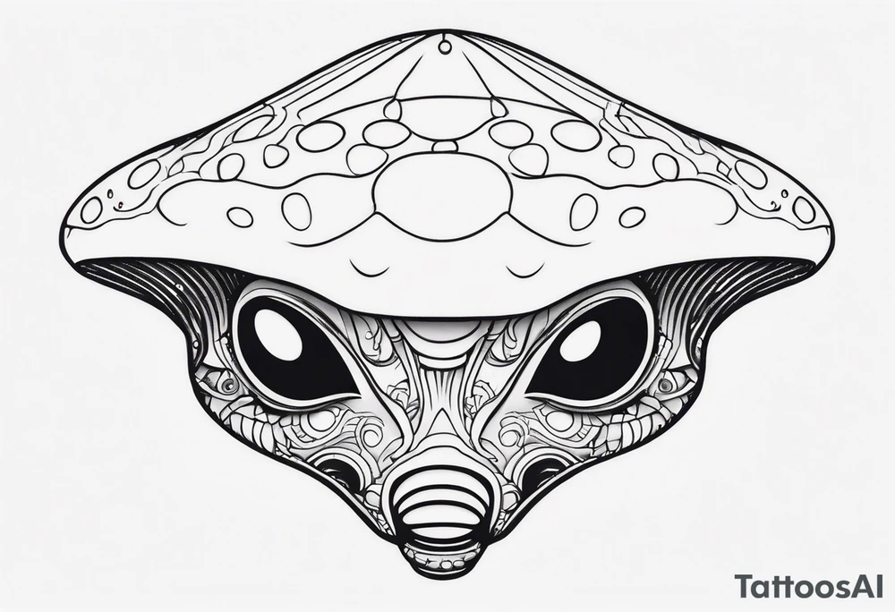 Alien head, mushroom, cartoon tattoo idea
