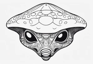 Alien head, mushroom, cartoon tattoo idea