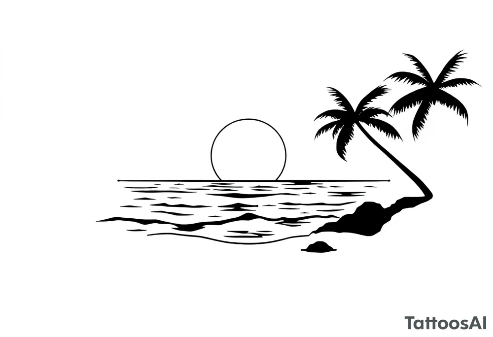Sunset with ocean simple tattoo idea