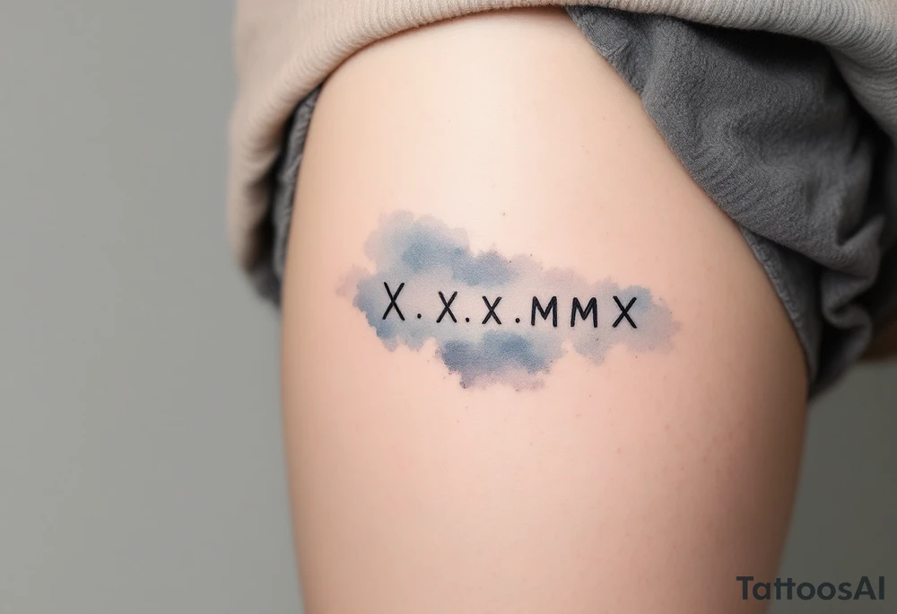 Soft black X.X.MMX inscribed along the spine, with a faded watercolor background in muted blue-gray. tattoo idea