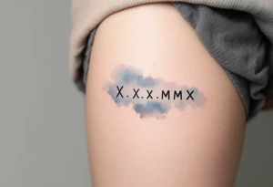 Soft black X.X.MMX inscribed along the spine, with a faded watercolor background in muted blue-gray. tattoo idea