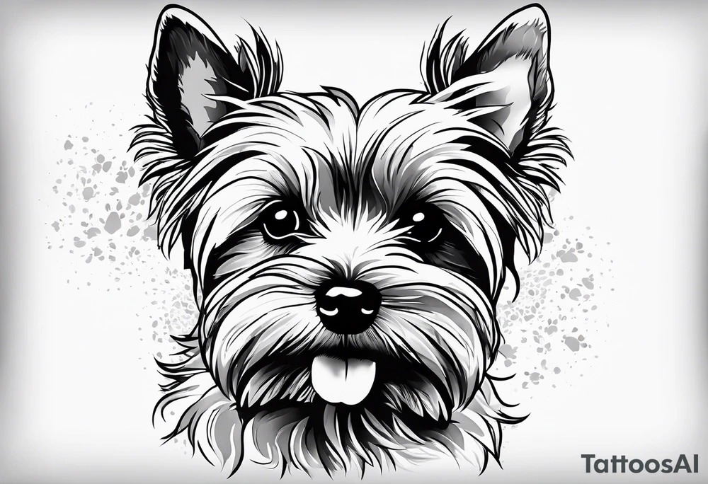 Outline of yorkie with paw prints tattoo idea