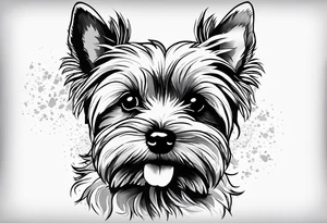 Outline of yorkie with paw prints tattoo idea