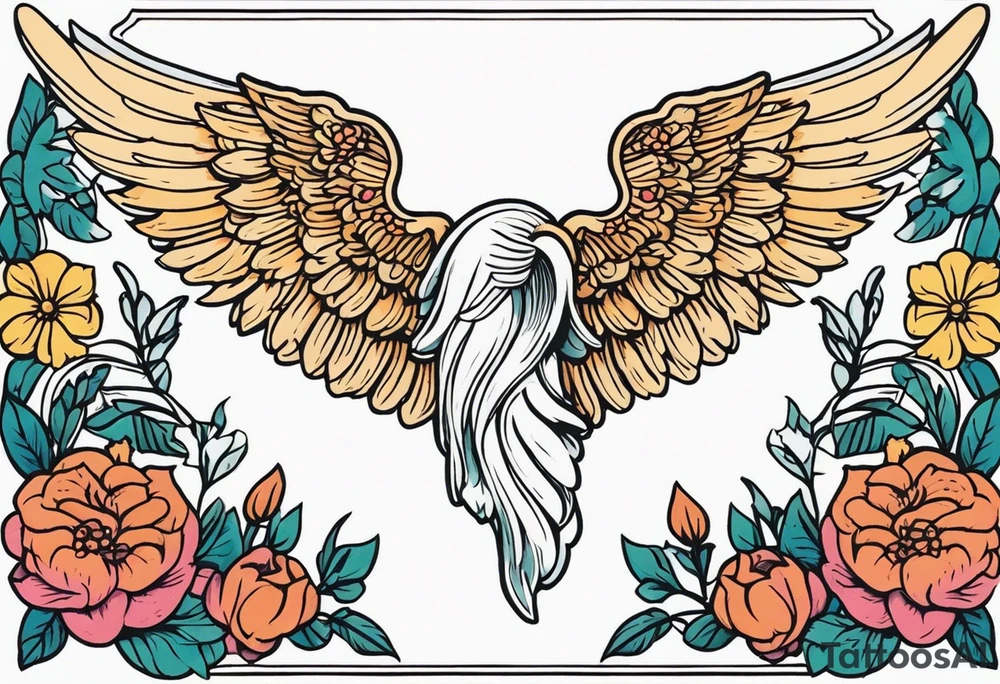 angel wings
old school vintage simple traditional design surrounded by vintage flowers


bold color simple tattoo idea