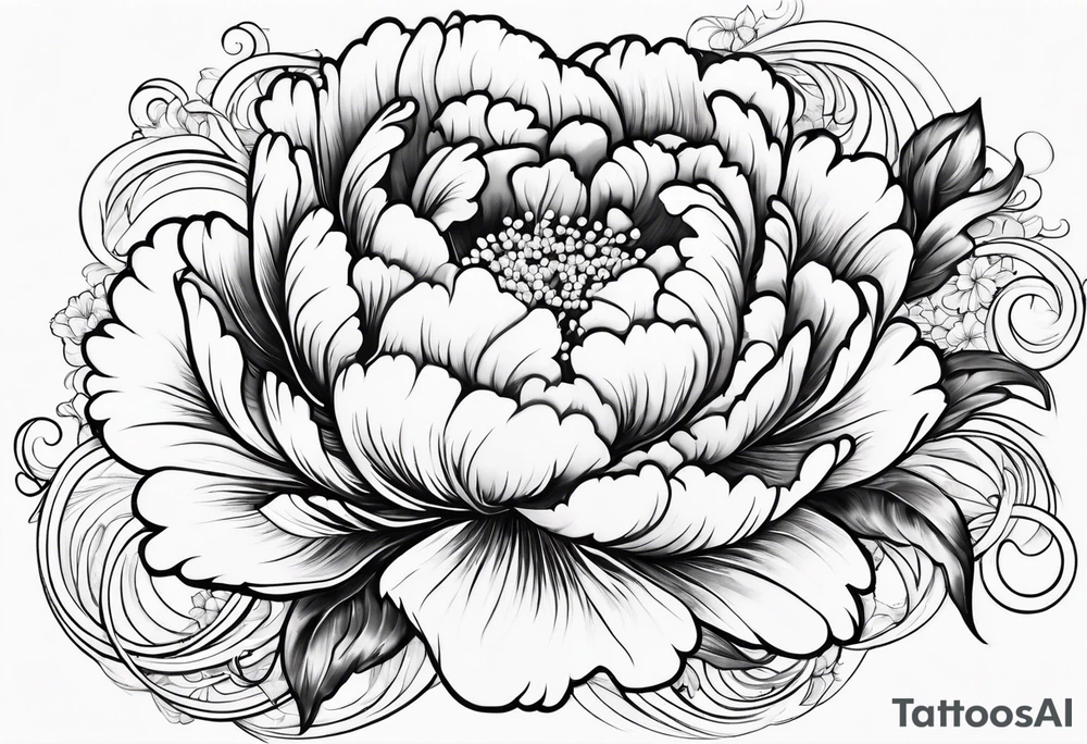 peony flowers in the waves tattoo idea