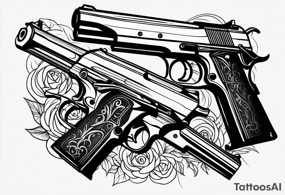 A murder scene of two guns man over the victims black siloets only tattoo idea